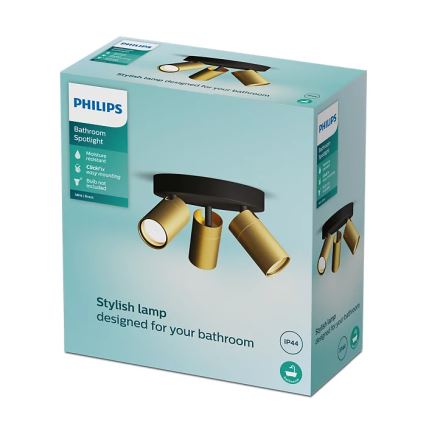 Philips - Foco de baño IDRIS 3xGU10/5W/230V IP44 negro/dorado