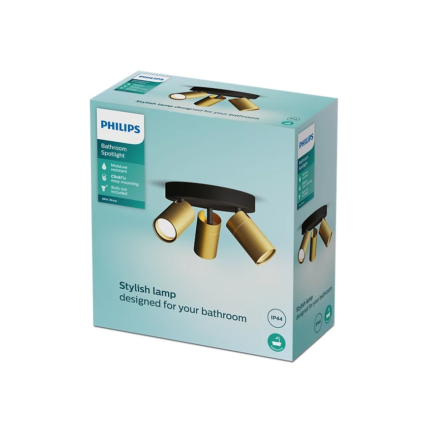 Philips - Foco de baño IDRIS 3xGU10/5W/230V IP44 negro/dorado