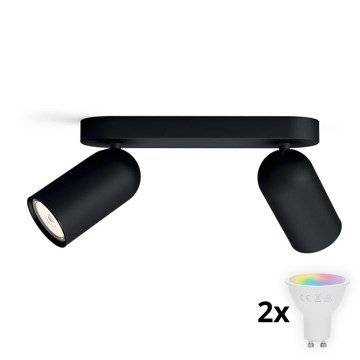 Philips - Foco LED RGBW regulable PONGEE 2xGU10/4,8W/230V 3000K negro + mando a distancia