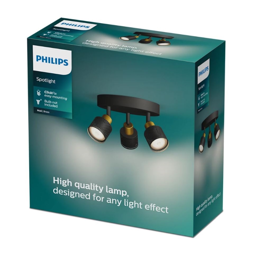 Philips - Foco NIALL 3xGU10/5W/230V negro/latón