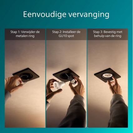 Philips - Juego de 3 luminarias empotrables PERIDOT 1x GU10/7W/230V, negro