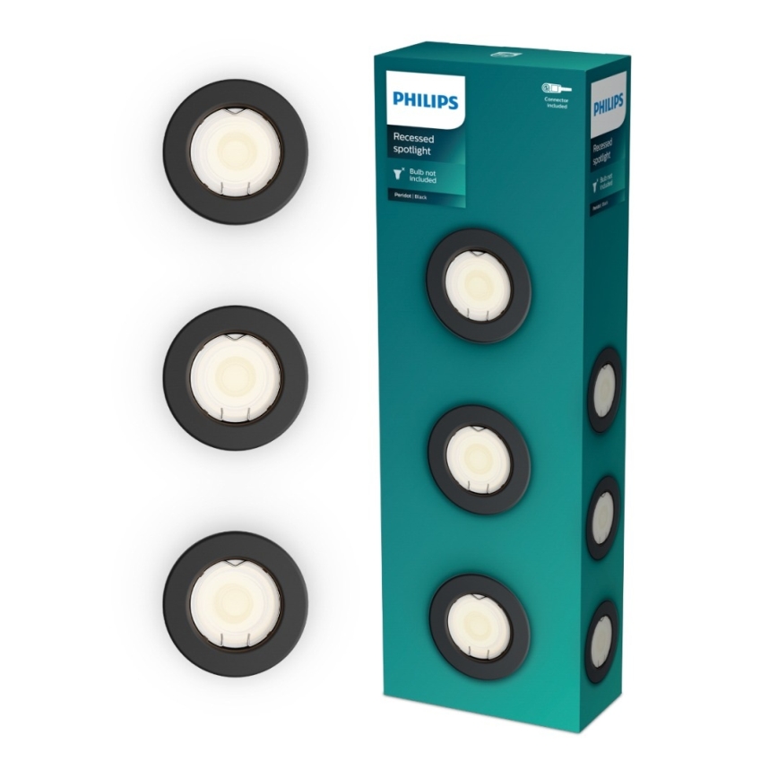 Philips - Juego de 3 luminarias empotrables PERIDOT 1xGU10/7W/230V negro