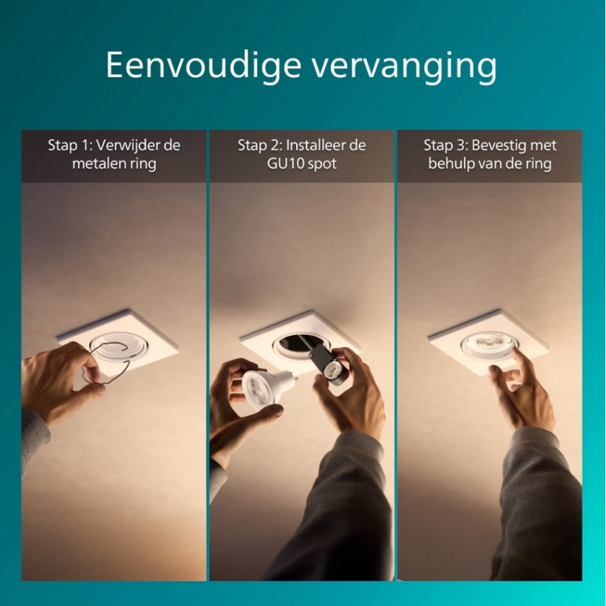 Philips - Juego de 3 luminarias empotradas PERIDOT 1xGU10/7W/230V blanco