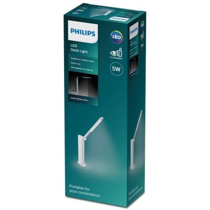 Philips - Lámpara de mesa regulable LED táctil AMBER LED/5W/5V 1800 mAh blanco