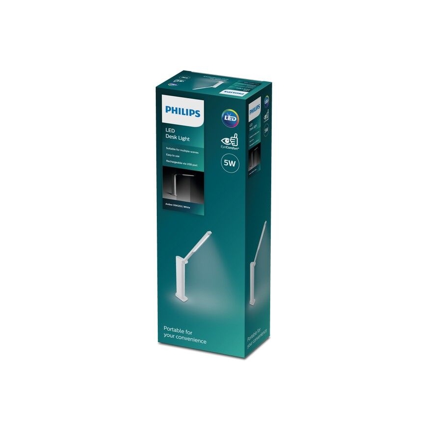 Philips - Lámpara de mesa regulable LED táctil AMBER LED/5W/5V 1800 mAh blanco