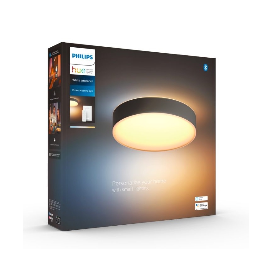 Philips - Lámpara de techo regulable Hue LED/19,2W/230V 2200-6500K Ø 381 mm negra + mando a distancia