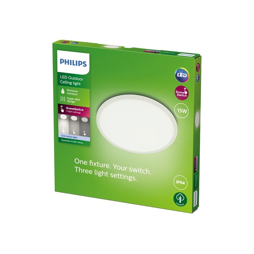 Philips - Lámpara LED exterior regulable SUPERSLIM SCENE SWITCH LED/15W/230V IP54 blanco
