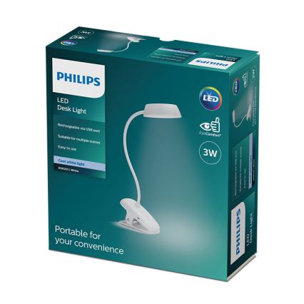 Philips - Lámpara LED regulable con clip DONUTCLIP LED/3W/5V 1200 mAh CRI 90 blanco