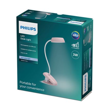 Philips - Lámpara LED regulable con clip DONUTCLIP LED/3W/5V 1200 mAh CRI 90 rosa