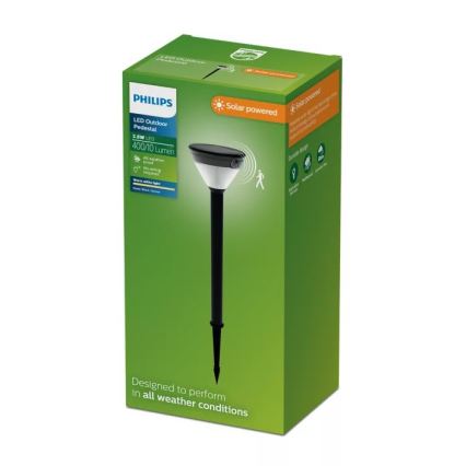Philips - Lámpara solar LED con sensor KYNA LED/3,8W/3,7V 800 mAh 2700K IP44 negra