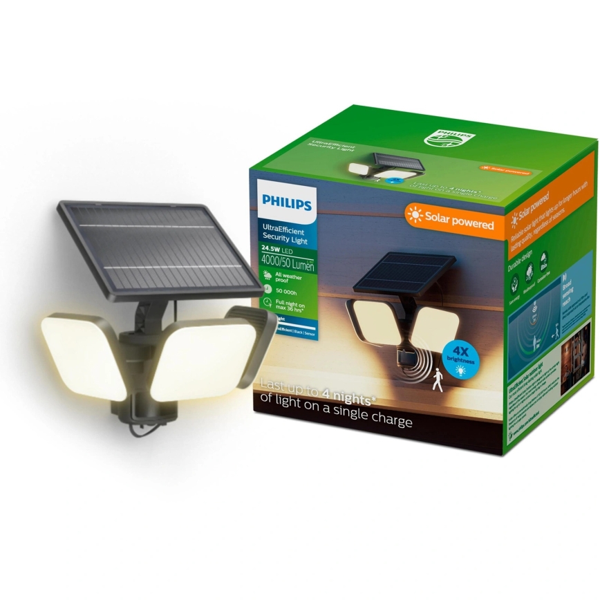Philips - Aplique solar LED de pared con sensor ZYREN LED/24,5W/3,7V 2600 mAh 3000K IP65