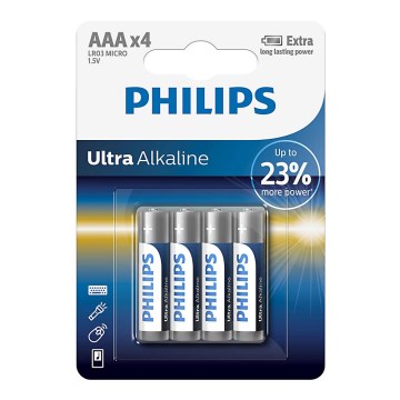 Philips LR03E4B/10 - 4 unidades Pilas alcalinas AAA ULTRA ALKALINE 1,5V 1250mAh