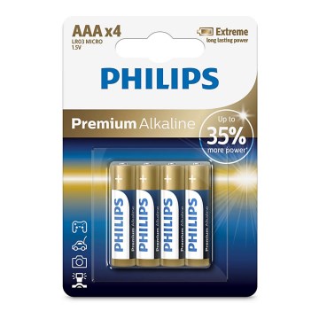 Philips LR03M4B/10 - 4 unidades Pilas alcalinas AAA PREMIUM ALKALINE 1,5V 1320mAh