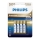 Philips LR03M4B/10 - 4 unidades Pilas alcalinas AAA PREMIUM ALKALINE 1,5V 1320mAh