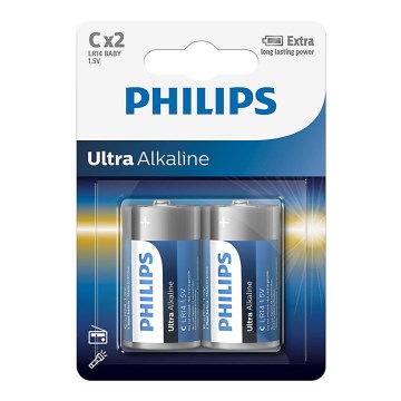 Philips LR14E2B/10 - 2 unidades Pilas alcalinas C ULTRA ALKALINE 1,5V 7500mAh