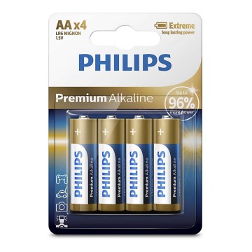 Philips LR6M4B/10 - 4 unidades Pilas alcalinas AA PREMIUM ALKALINE 1,5V 3200mAh
