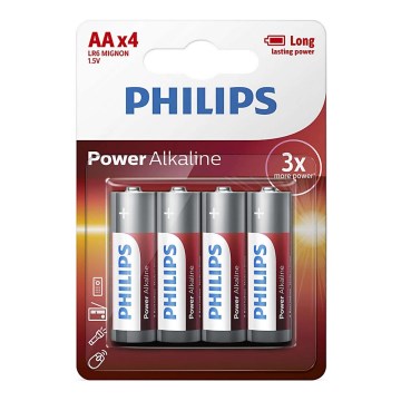 Philips LR6P4B/10 - 4 unidades Pilas alcalinas AA POWER ALKALINE 1,5V 2600mAh