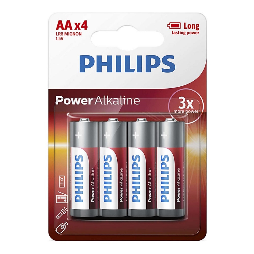 Philips LR6P4B/10 - 4 unidades Pilas alcalinas AA POWER ALKALINE 1,5V 2600mAh