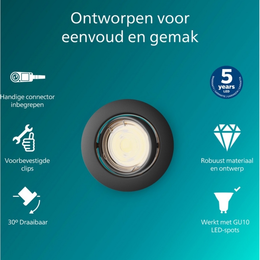 Philips - Luminaria empotrada de techo PERIDOT 1xGU10/7W/230V negra