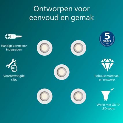 Philips - Pack de 5 luminarias empotrables PERIDOT 1xGU10/7W/230V blanco