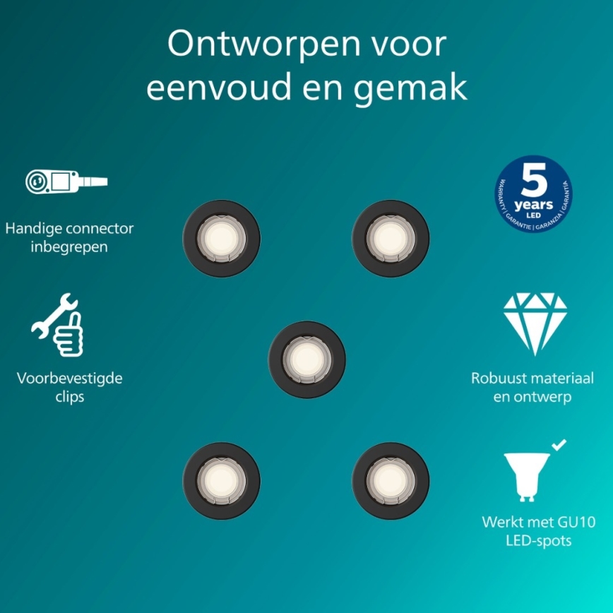 Philips - Pack de 5 luminarias empotrables PERIDOT 1xGU10/7W/230V, negro