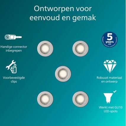 Philips - Pack de 5 luminarias empotradas PERIDOT 1xGU10/7W/230V, acabado plateado