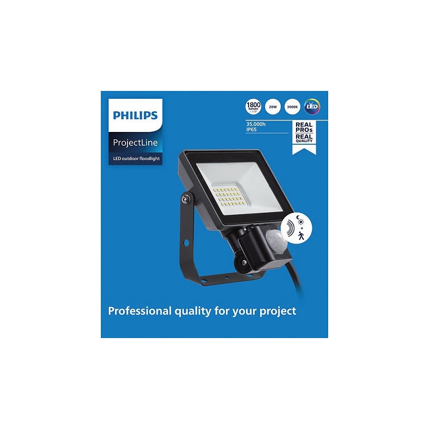 Philips - Proyector LED de exterior con sensor PROJECTLINE LED/20W/230V IP65 3000K