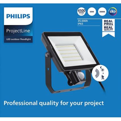 Philips - Proyector LED de exterior con sensor PROJECTLINE LED/50W/230V IP65 3000K