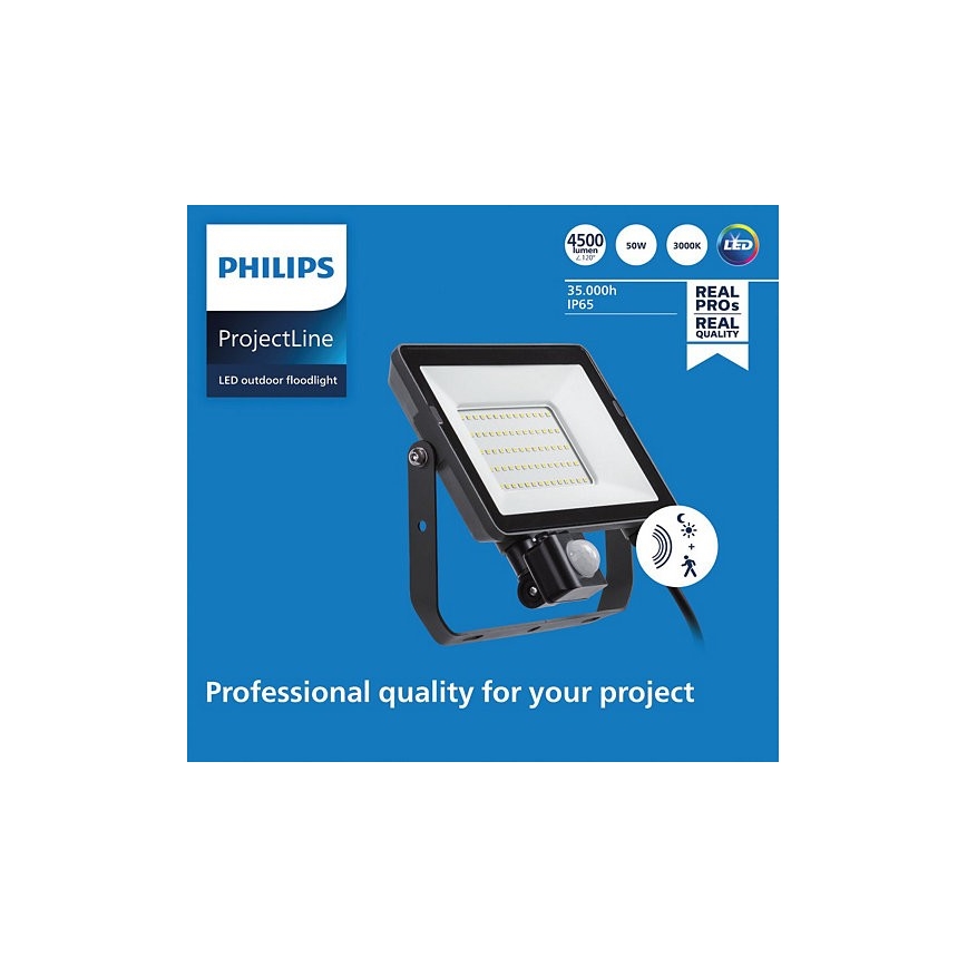 Philips - Proyector LED de exterior con sensor PROJECTLINE LED/50W/230V IP65 3000K