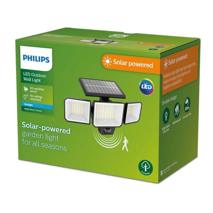 Philips - Proyector LED solar de pared con sensor NYSIL 3xLED/8,7W/3,7V 2000 mAh IP65