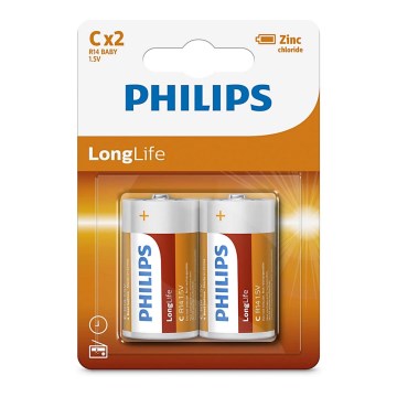 Philips R14L2B/10 - 2 unidades Pilas de cloruro de zinc C LONGLIFE 1,5V 2800mAh
