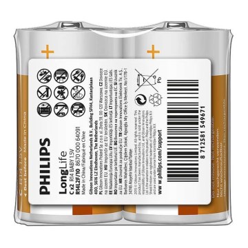 Philips R14L2F/10 - 2 unidades Pilas de cloruro de zinc C LONGLIFE 1,5V 2800mAh