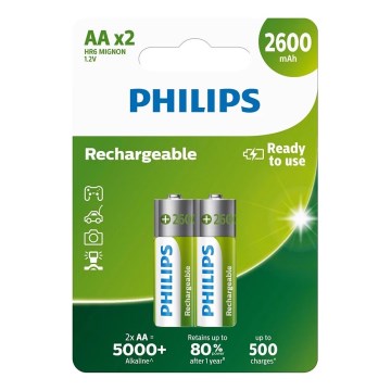 Philips R6B2A260/10 - 2 unidades Pilas recargables AA MULTILIFE NiMH/1,2V/2600 mAh