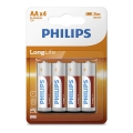 Philips R6L4B/10 - 4 unidades Pilas de cloruro de zinc AA LONGLIFE 1,5V 900mAh