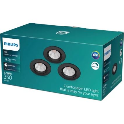 Philips - SET 3x Lámpara empotrable LED regulable SPARKLE LED/5,5W/230V 2700K negro