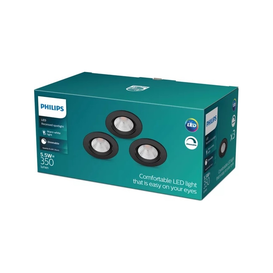 Philips - SET 3x Lámpara empotrable LED regulable SPARKLE LED/5,5W/230V 2700K negro