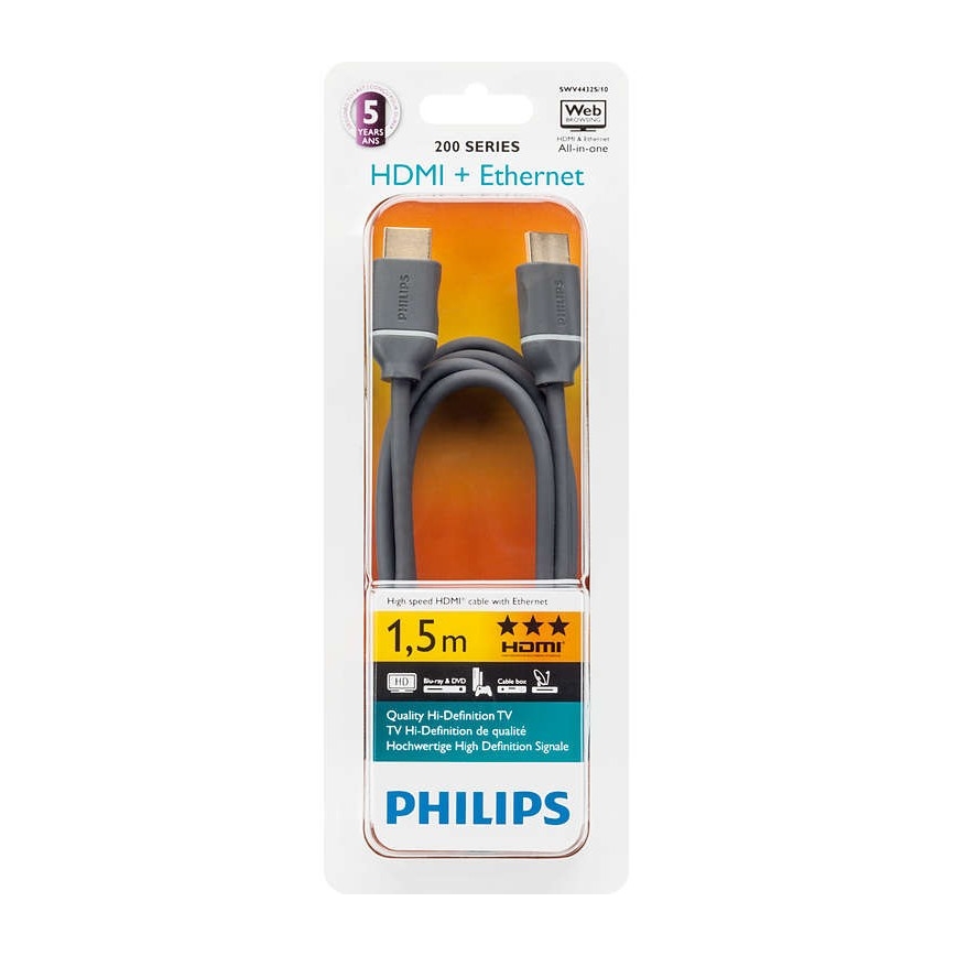 Philips SWV4432S/10 - Cable HDMI con Ethernet, conector HDMI 1.4 A 1,5 m gris