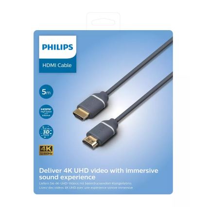Philips SWV5650G/00 - Cable HDMI con Ethernet, conector HDMI 2.0 A 5m gris