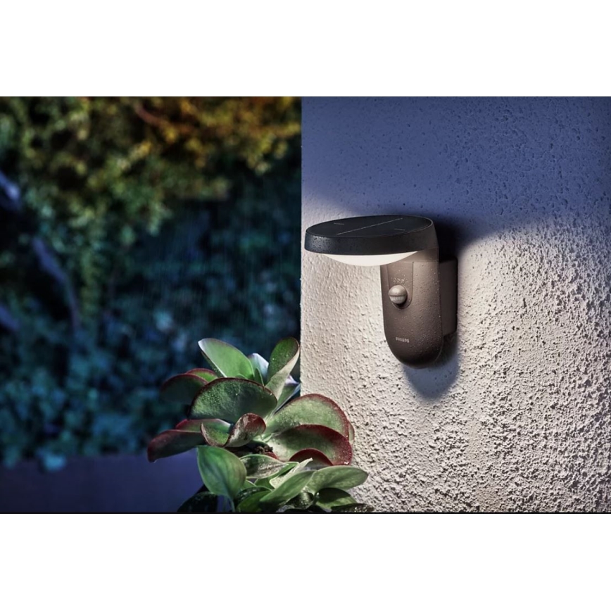 Philips - Lámpara solar de pared LED con sensor de movimiento y crepúsculo LED/1,2W/4V 1800 mAh 4000K IP44
