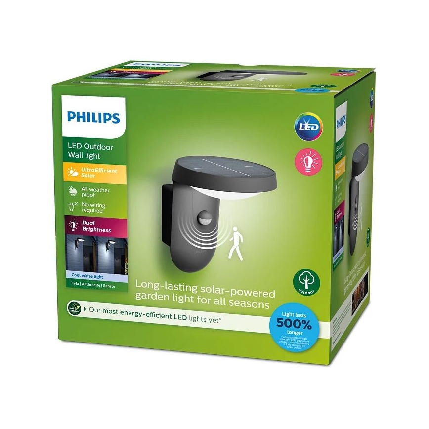 Philips - Lámpara solar de pared LED con sensor de movimiento y crepúsculo LED/1,2W/4V 1800 mAh 4000K IP44