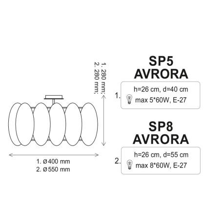 Plafón AURORA 8xE27/60W/230V