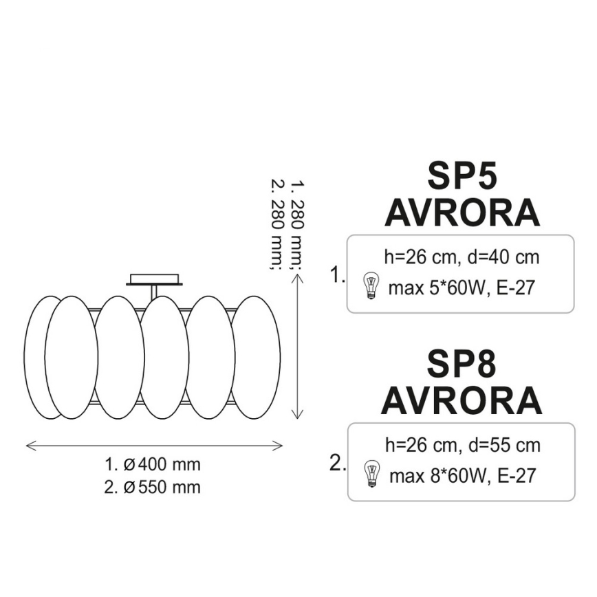 Plafón AURORA 8xE27/60W/230V