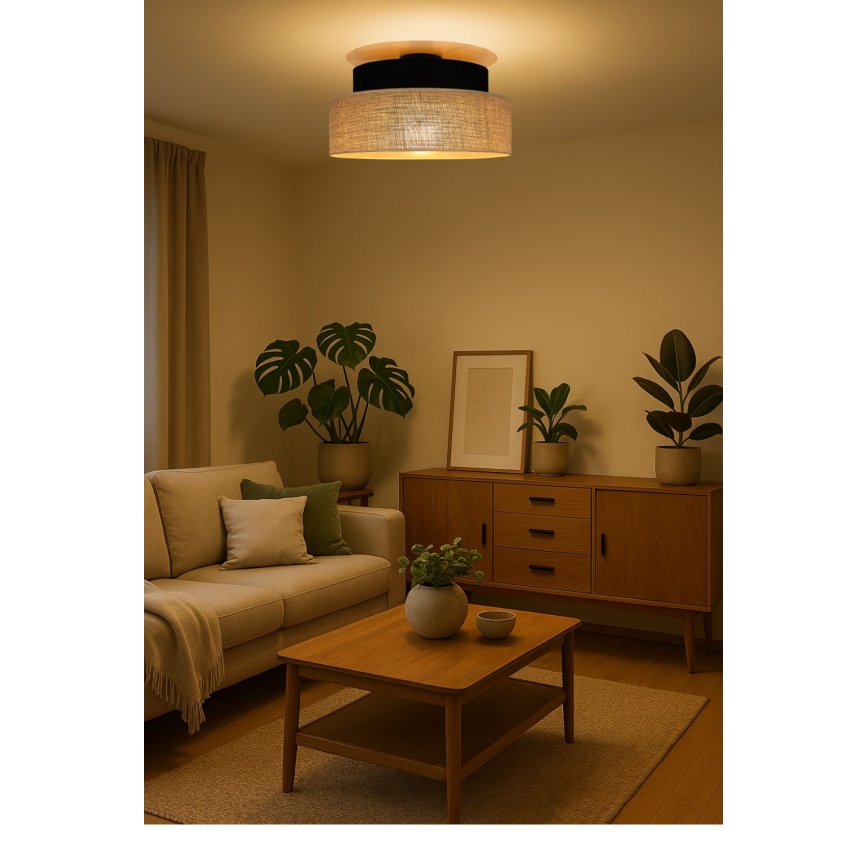 Plafón BOHO 1xE27/60W/230V diá. 40 cm negro/beige