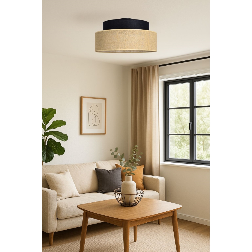 Plafón BOHO 1xE27/60W/230V diá. 40 cm negro/beige