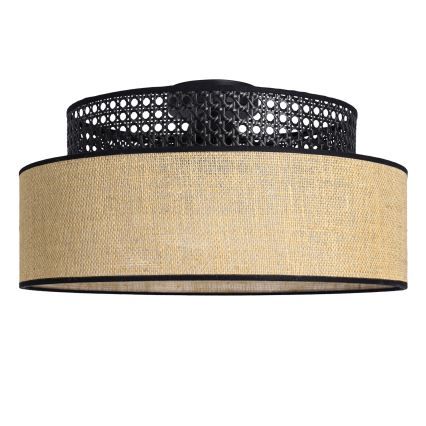 Plafón BOHO 1xE27/60W/230V diá. 40 cm negro/ratán