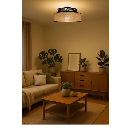 Plafón BOHO 1xE27/60W/230V diá. 40 cm negro/ratán