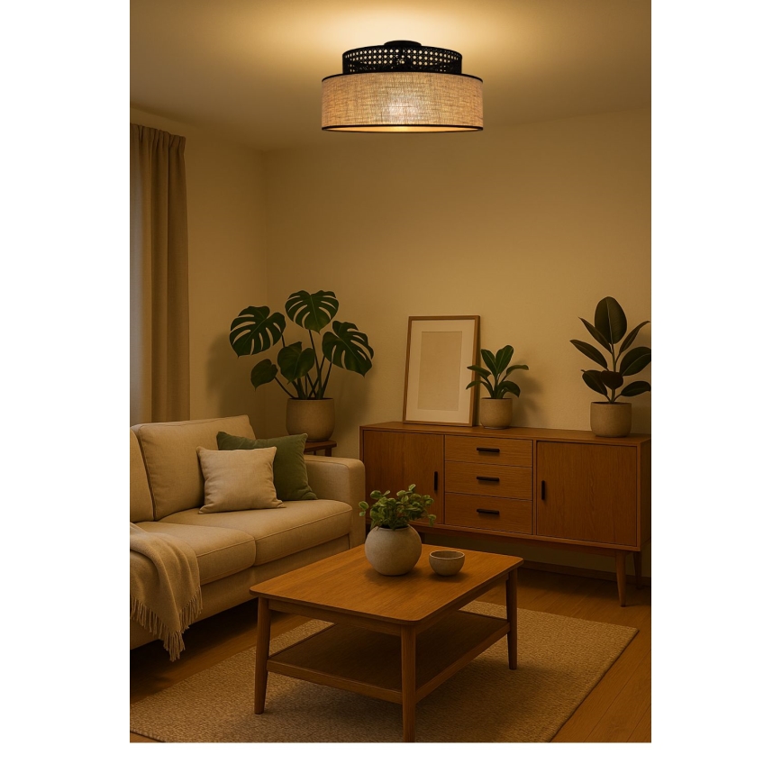Plafón BOHO 1xE27/60W/230V diá. 40 cm negro/ratán