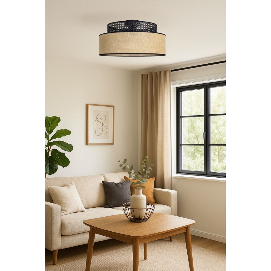 Plafón BOHO 1xE27/60W/230V diá. 40 cm negro/ratán