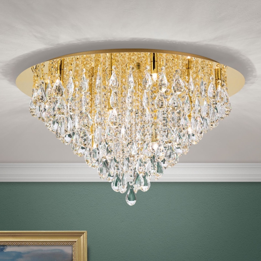Plafón de cristal CELESTE 12xG9/40W/230V diá. 75 cm dorado