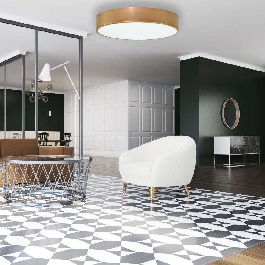 Lámpara de techo con sensor de movimiento y de crepúsculo CLEO 4xE27/24W/230V Ø 50 cm dorada